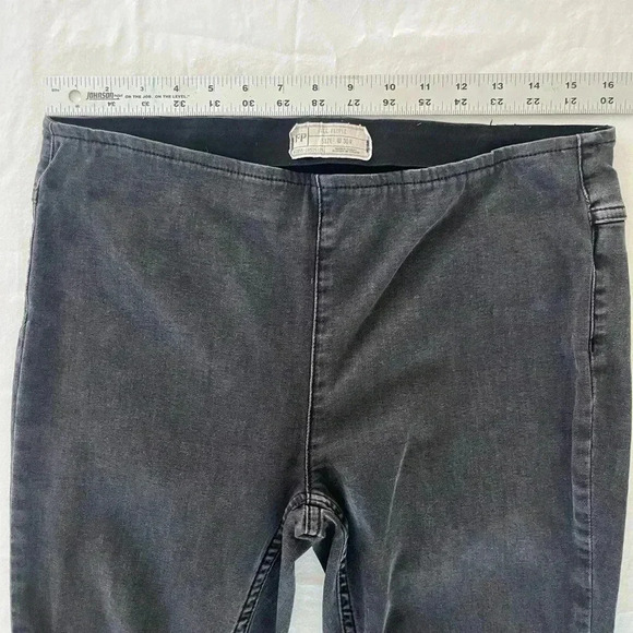 FREE PEOPLE Gray Stretch Denim Pull On Flare Pants 30R boho y2k hippie bohemian - Picture 6 of 11